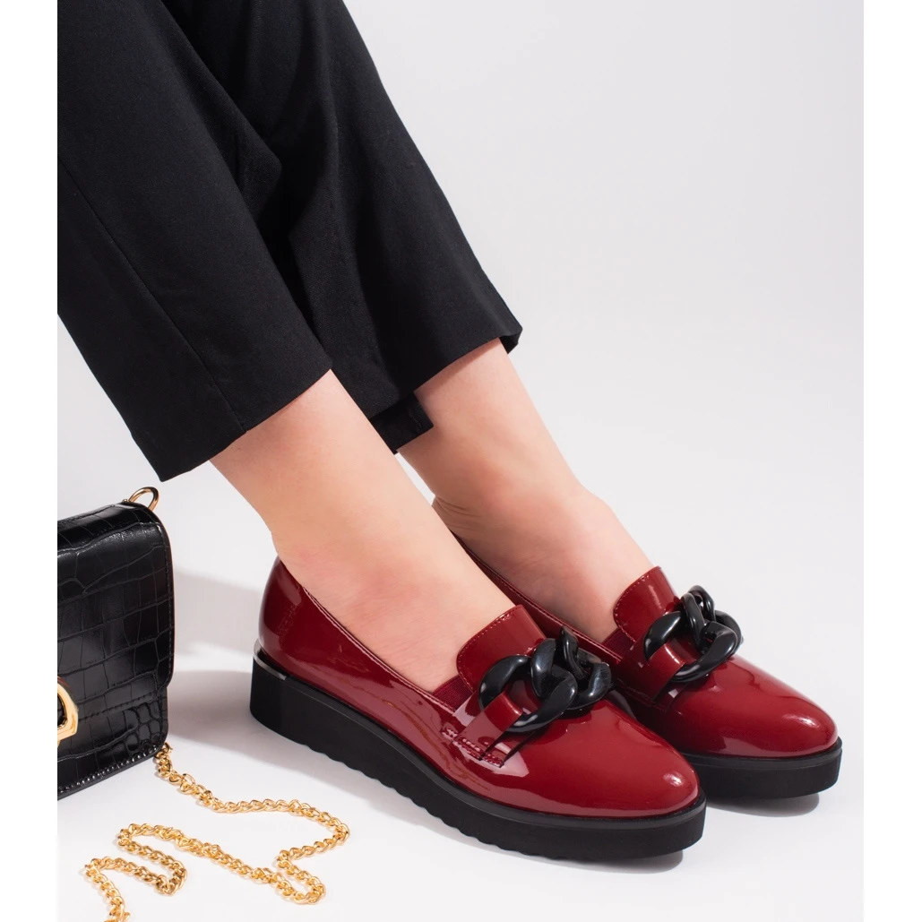 Vinceza Mocassins Plateforme Laqués Bordeaux Shelovet Avec Chaîne Rouge – Image 3