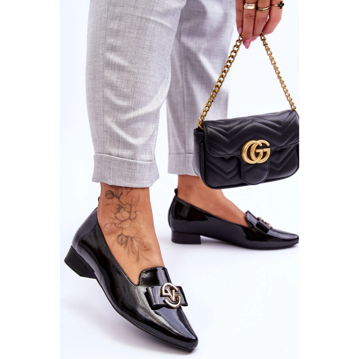 Vinceza Mocassins Vernis Noirs à Talons Bas Asselia Le Noir – Image 2