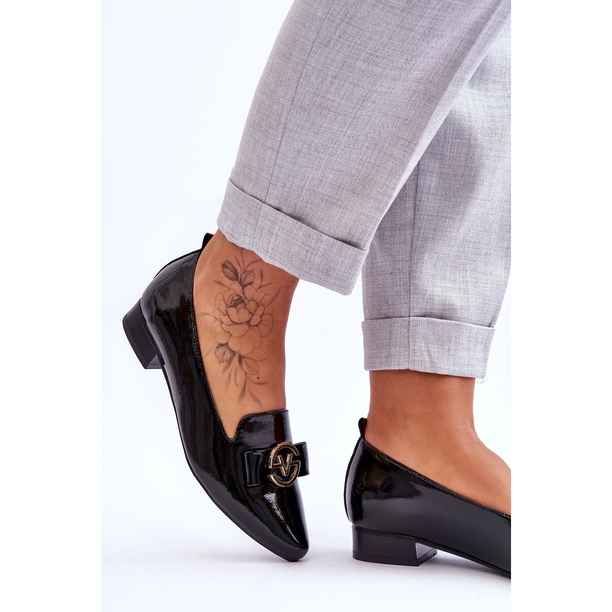 Vinceza Mocassins Vernis Noirs à Talons Bas Asselia Le Noir – Image 3