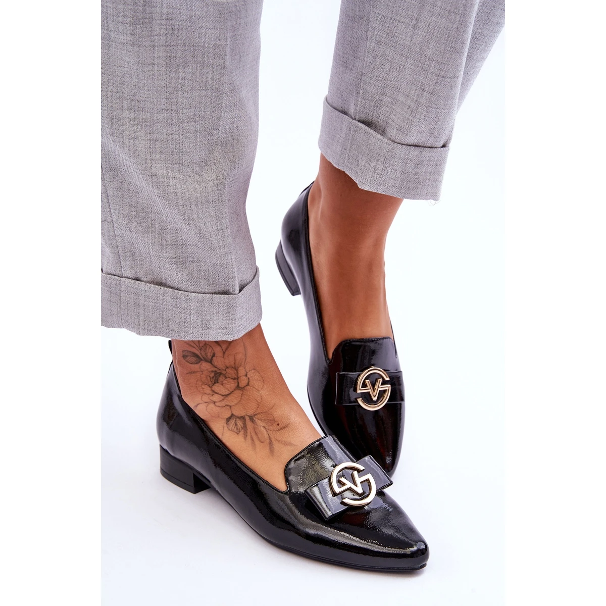 Vinceza Mocassins Vernis Noirs à Talons Bas Asselia Le Noir – Image 4