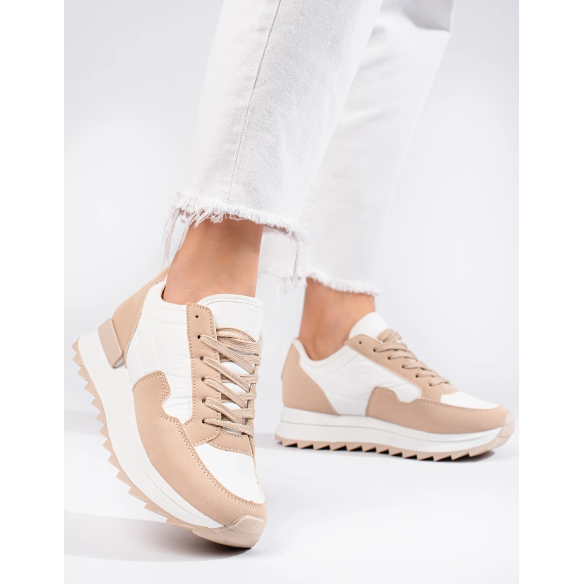 W. Potocki Baskets Femme Sur Semelle épaisse Beige Potocki – Image 5