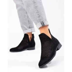 W. Potocki Boots Femme Printemps Ajourées Potocki Daim Noir Le Noir