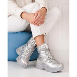 W. Potocki Bottes De Neige Argentées Pour Femmes Avec Fourrure De Potocki