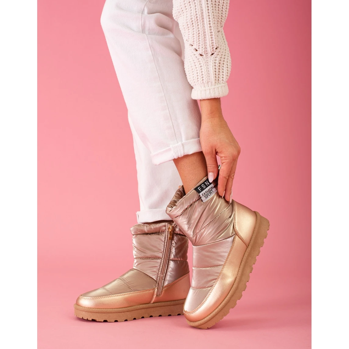 W. Potocki Bottes De Neige Potocki Pour Femmes à Tige Basse, Dorées D'or – Image 2