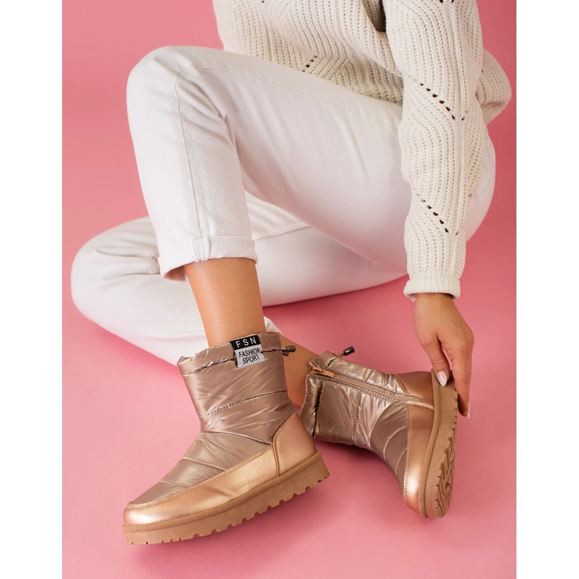 W. Potocki Bottes De Neige Potocki Pour Femmes à Tige Basse, Dorées D'or – Image 4