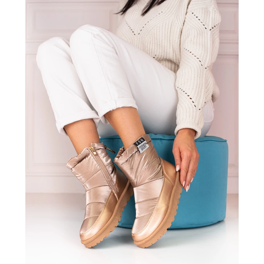 W. Potocki Bottes De Neige Potocki Pour Femmes à Tige Basse, Dorées D'or – Image 5