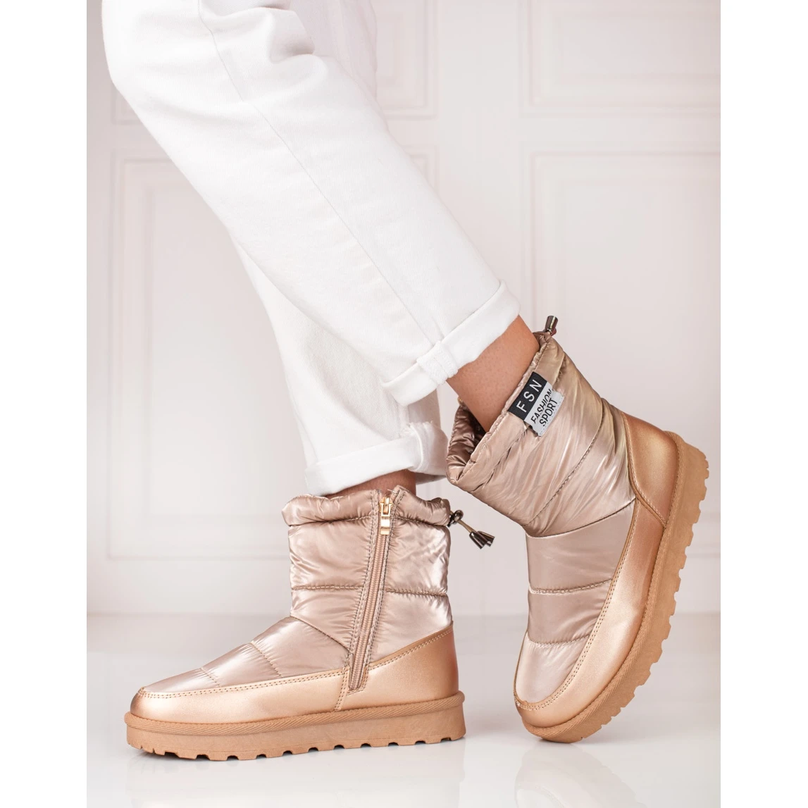 W. Potocki Bottes De Neige Potocki Pour Femmes à Tige Basse, Dorées D'or – Image 6