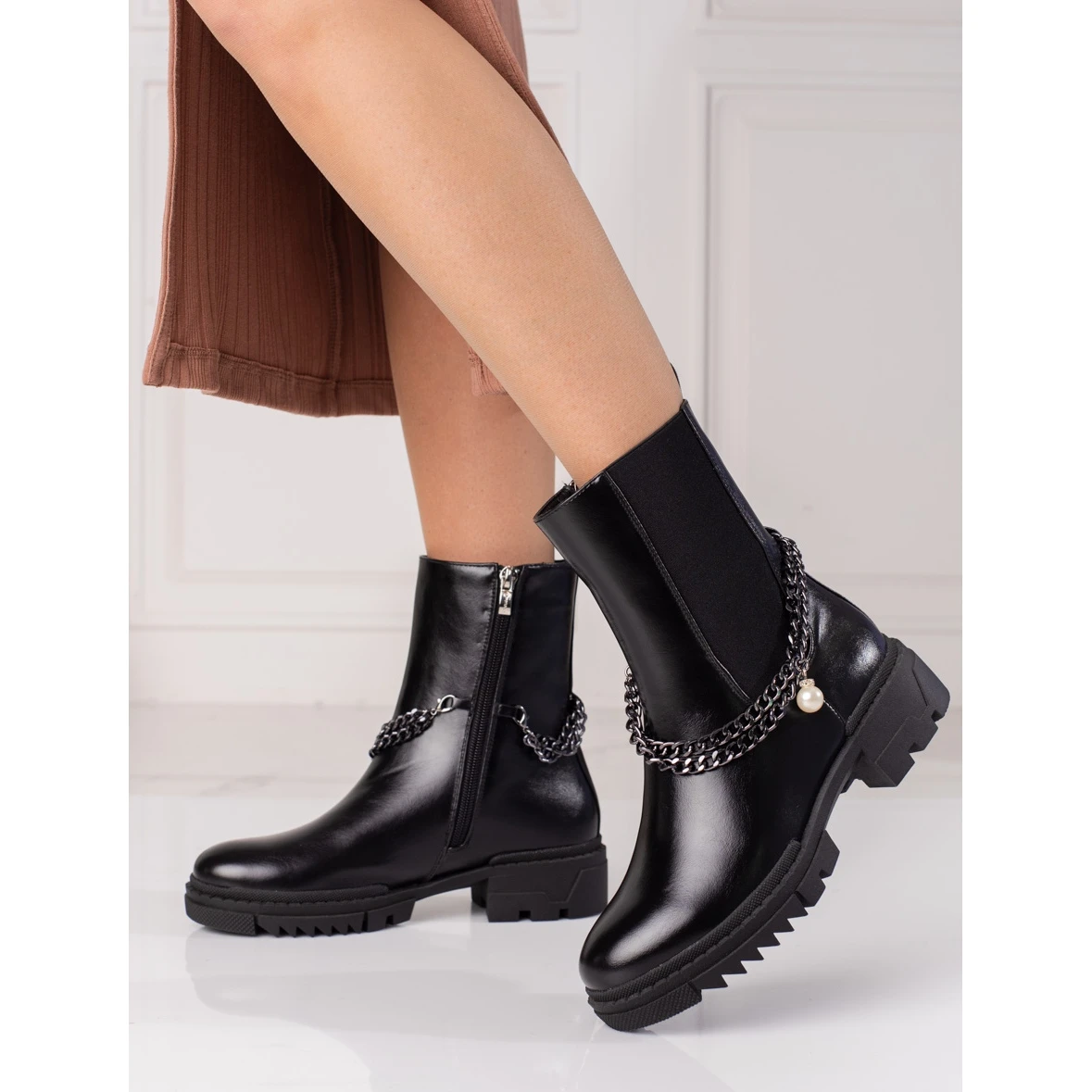 W. Potocki Bottines Chelsea Potocki Noires Femme Avec Chaîne Le Noir