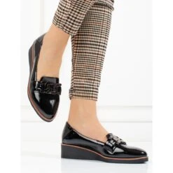 W. Potocki Chaussures Laquées Pour Femmes à Semelle Compensée Basse De Potocki Le Noir