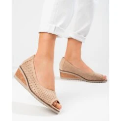 W. Potocki Escarpins Compensés Daim Ajouré Femme Potocki Beige