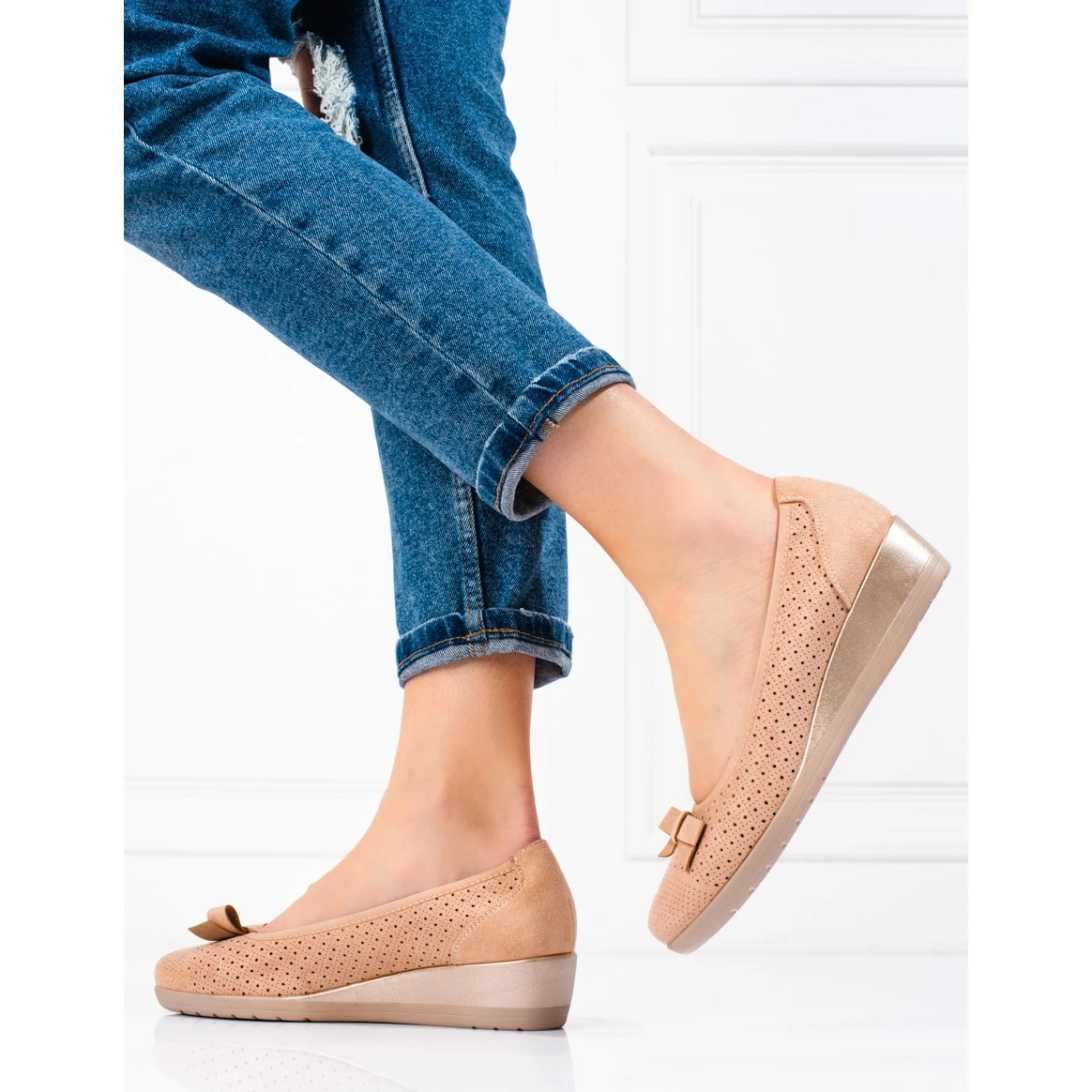 W. Potocki Escarpins Femme à Semelle Compensée Potocki Beige Ajouré – Image 2