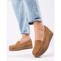 W. Potocki Mocassins à Enfiler En Daim Beige à Semelles épaisses De Potocki