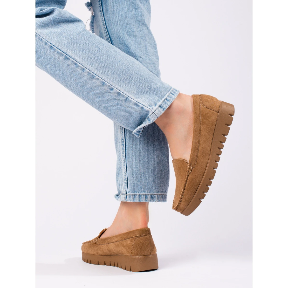 W. Potocki Mocassins à Enfiler En Daim Beige à Semelles épaisses De Potocki – Image 2