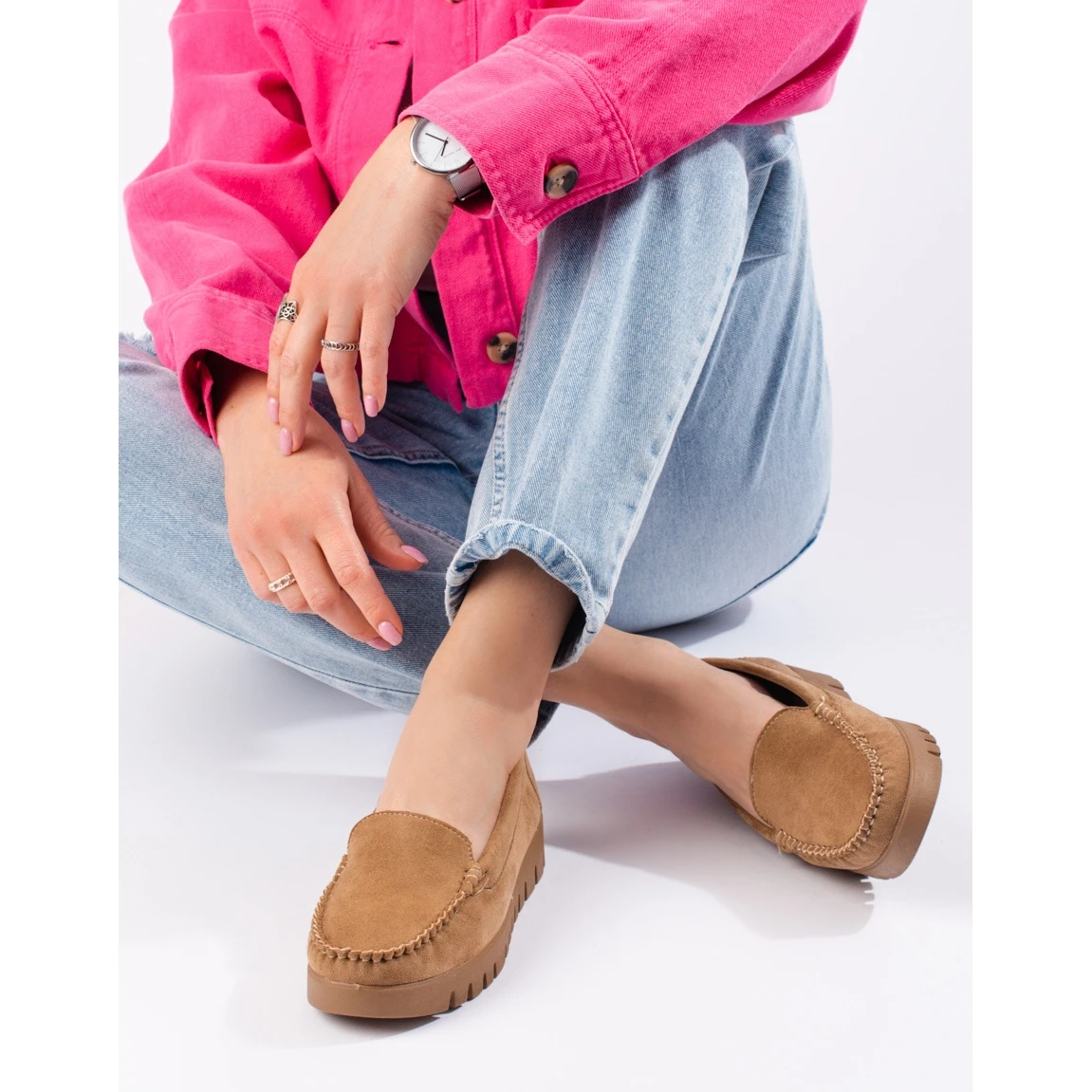 W. Potocki Mocassins à Enfiler En Daim Beige à Semelles épaisses De Potocki – Image 3