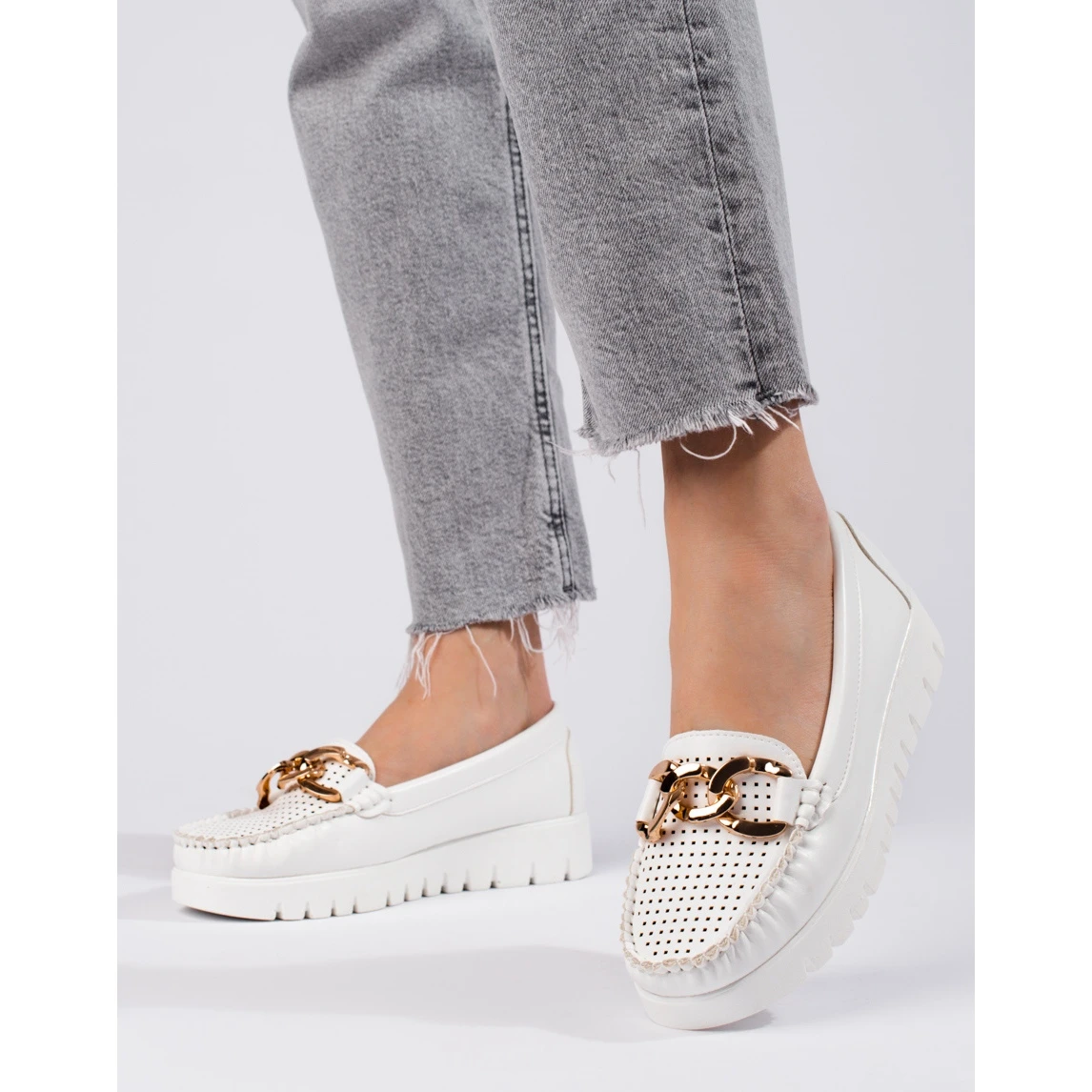 W. Potocki Mocassins à Semelle épaisse Avec Chaîne Potocki Blanc Blanche