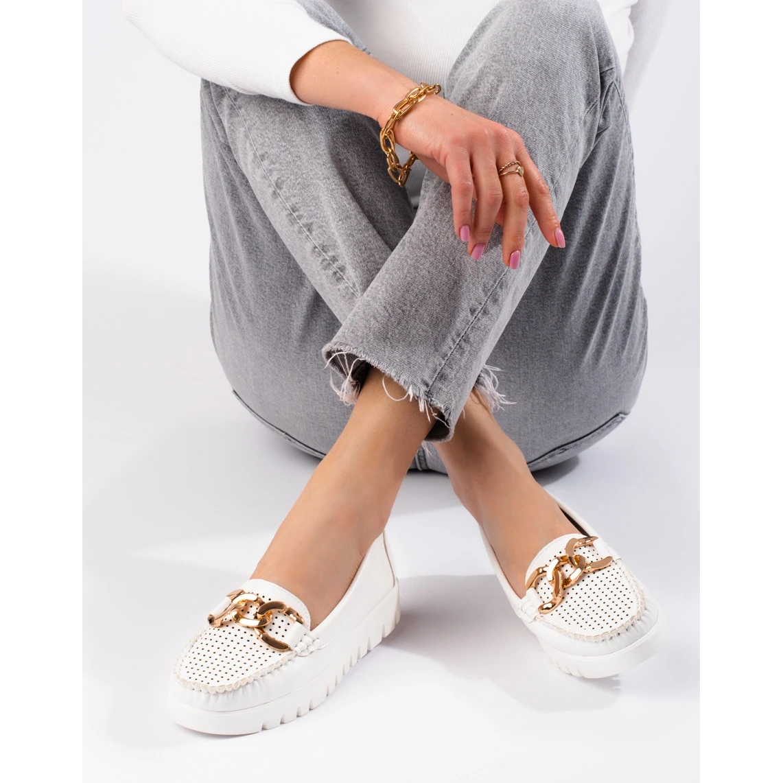 W. Potocki Mocassins à Semelle épaisse Avec Chaîne Potocki Blanc Blanche – Image 2