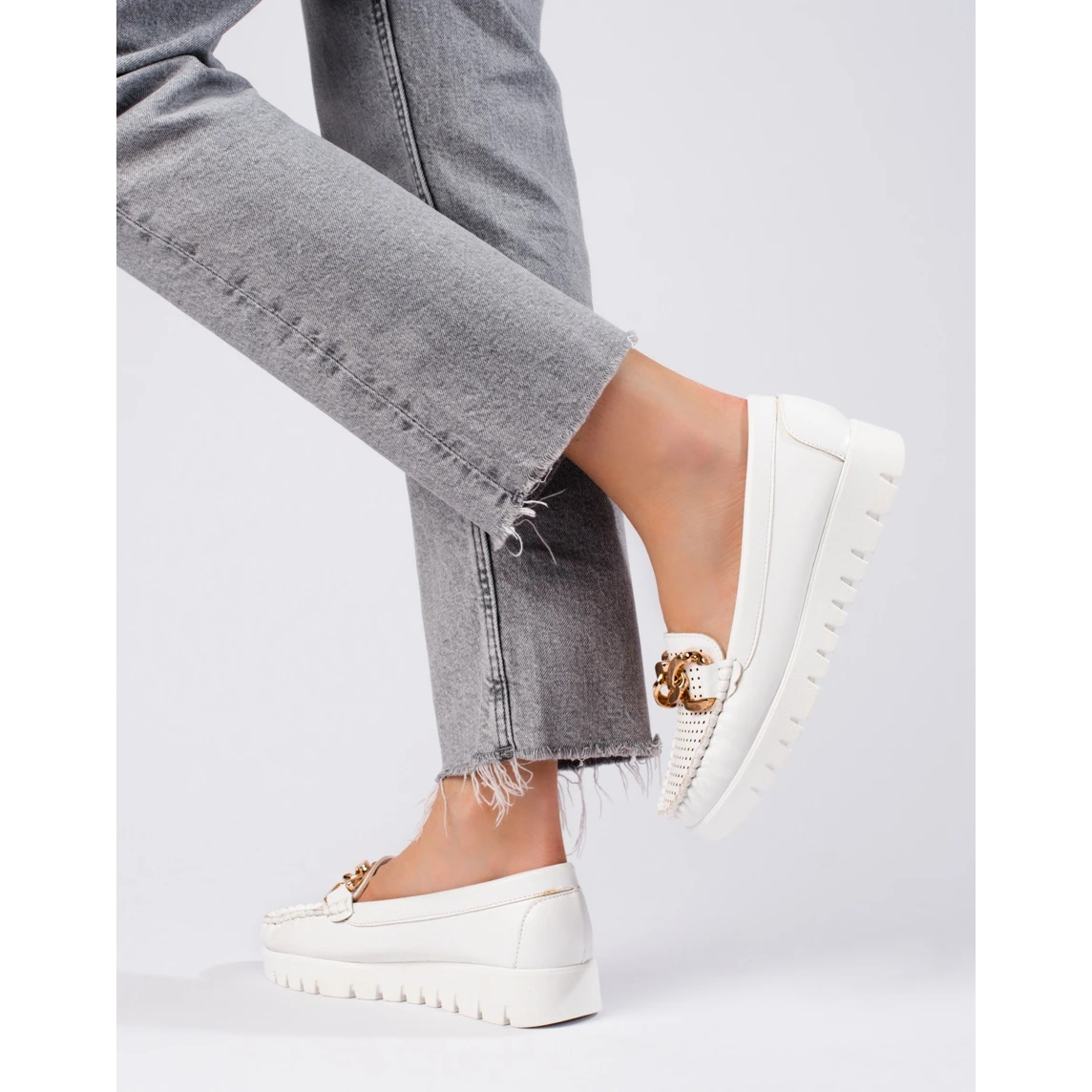 W. Potocki Mocassins à Semelle épaisse Avec Chaîne Potocki Blanc Blanche – Image 3