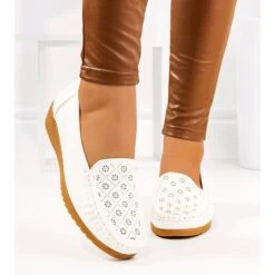 Wendy's Mocassins Blancs à Talons Compensés Blanche