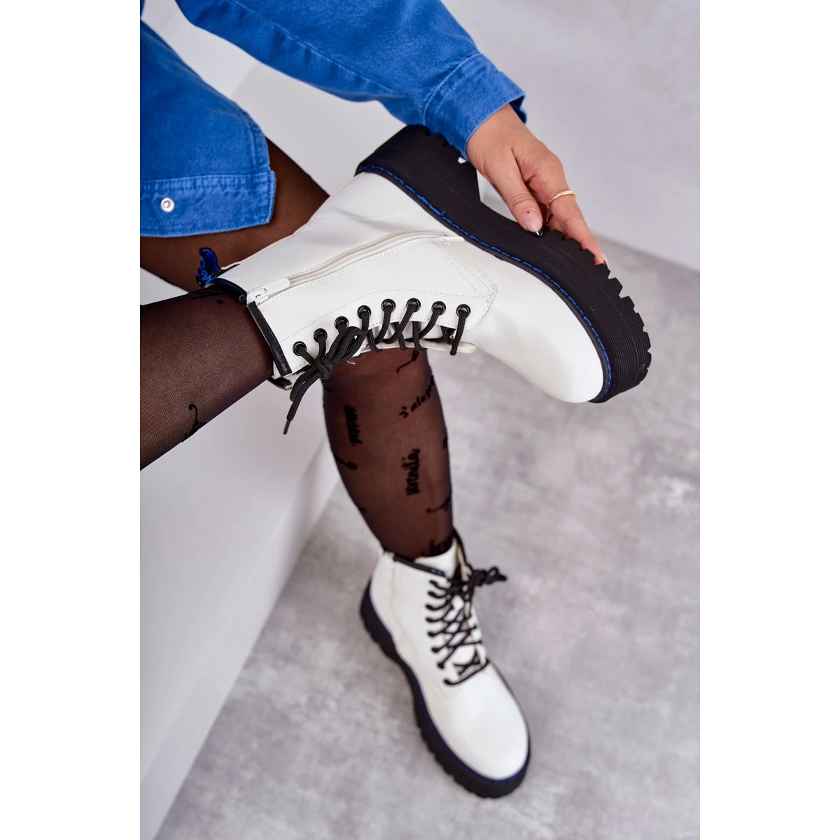 WS1 Bottes Nouées Pour Femme Glany White Callie Blanche – Image 5