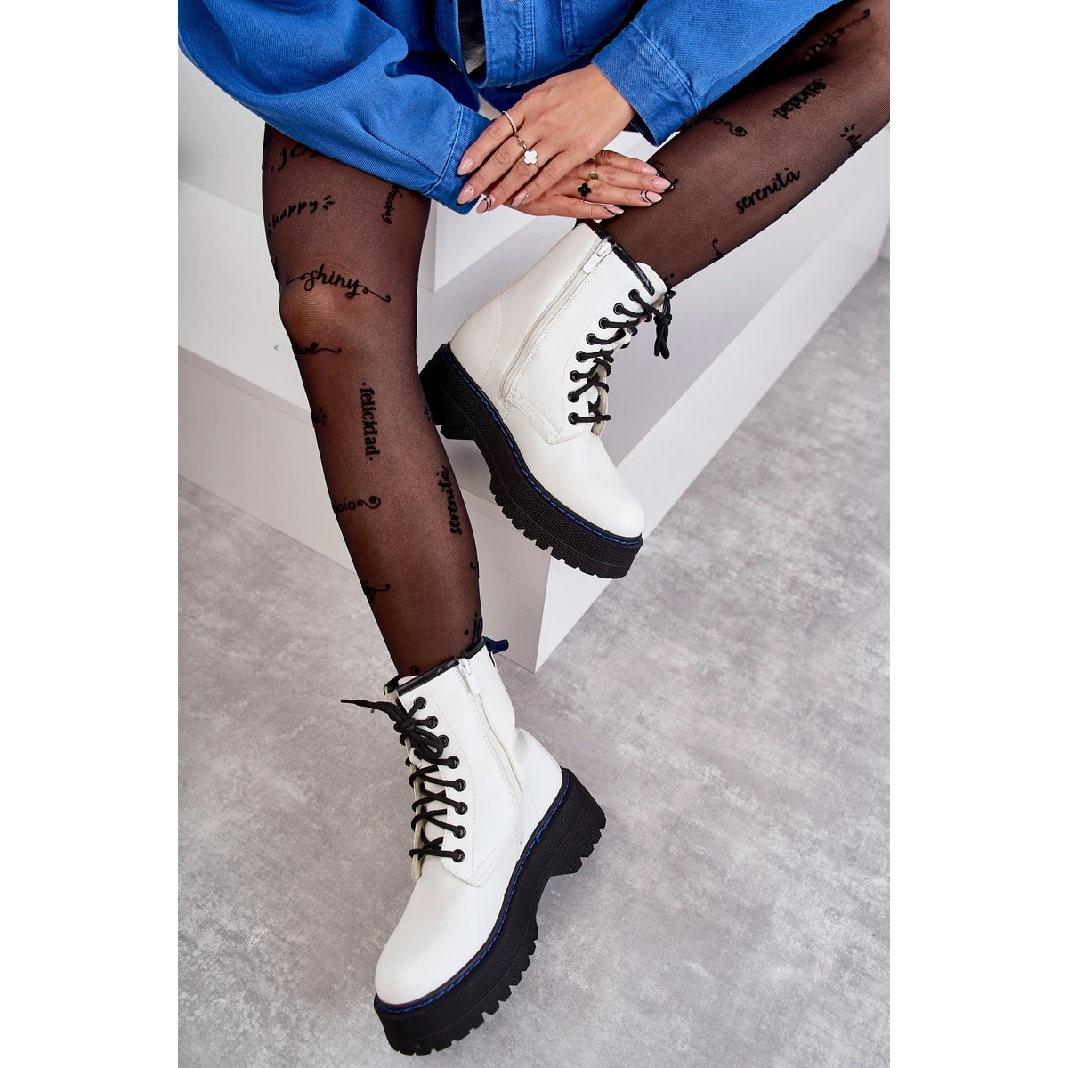 WS1 Bottes Nouées Pour Femme Glany White Callie Blanche – Image 6