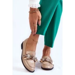 WS1 Mocassins Femme En Cuir Avec Nœud Dayes Beige